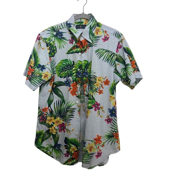 Polo by Ralph Lauren Men's Striped Tropical Short Sleeve Seersucker Shirt Size M - Picture 1 of 7